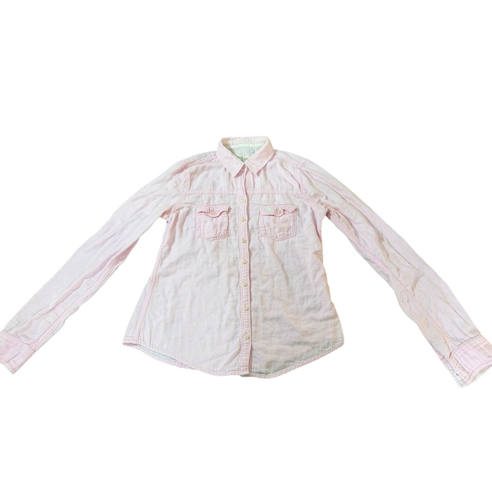 Abercrombie & Fitch Pink Crinkle Gauze Button Down Shirt Long Sleeve Womens M